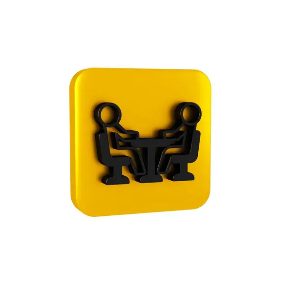 Black Meeting icon isolated on transparent background. Business team meeting, discussion concept, analysis, content strategy. Presentation conference. Yellow square button.