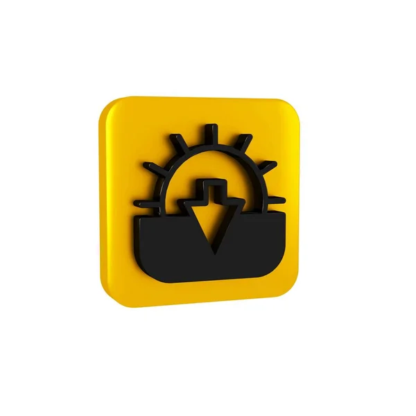 Black Sunset icon isolated on transparent background. Yellow square button.