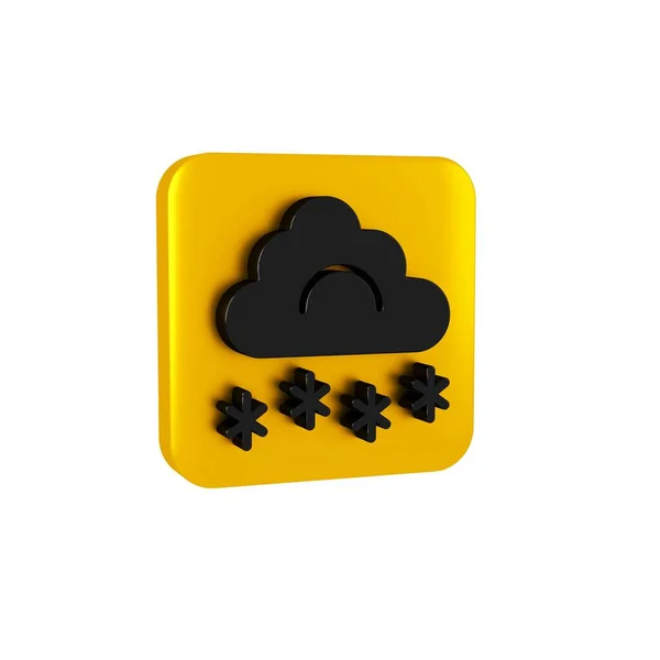 Black Cloud with snow icon isolated on transparent background. Cloud with snowflakes. Single weather icon. Snowing sign. Yellow square button.
