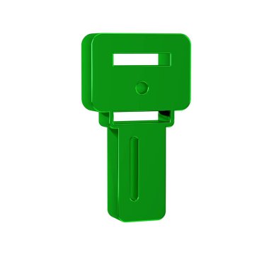 Şeffaf arkaplanda izole edilmiş uzaktan ikona sahip yeşil araba anahtarı. Araba anahtarı ve alarm sistemi. 