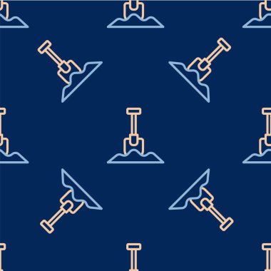 Çizgi küreği simgesi mavi arkaplanda izole edilmiş. Bahçe aletleri. Bahçecilik, tarım, çiftçilik aleti. Vektör