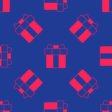 Kırmızı hediye kutusu simgesi mavi arkaplanda izole edilmiş. 8 Mart. Uluslararası Mutlu Kadınlar Günü. Vektör