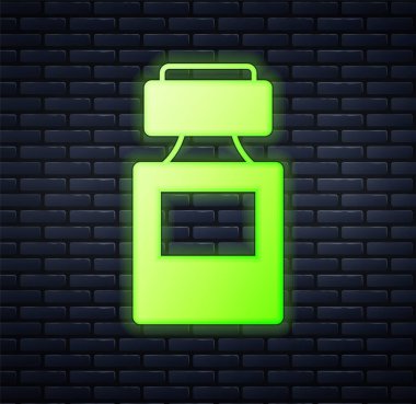 Parlayan neon parfüm ikonu tuğla duvar arkasında izole edilmiş. Vektör