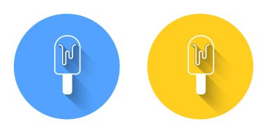 Uzun gölgeli beyaz dondurma ikonu. Güzel sembol. Çember düğmesi. Vektör