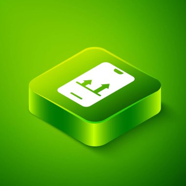 Isometric Online bahis ikonu yeşil arka planda izole edildi. Spor bahisçisi. Online bahis para kazandırır. Yeşil kare düğmesi. Vektör