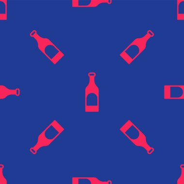 Kırmızı şarap ikonu şişesi mavi arka planda izole edilmiş kusursuz desen. Vektör