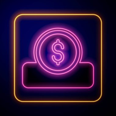 Siyah zemin üzerinde dolar sembolü olan parlayan neon para. Bankacılık işareti. Para sembolü. Vektör
