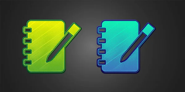 Green Blue Notebook Icon Isolated Black Background Spiral Notepad Icon — Stock Vector