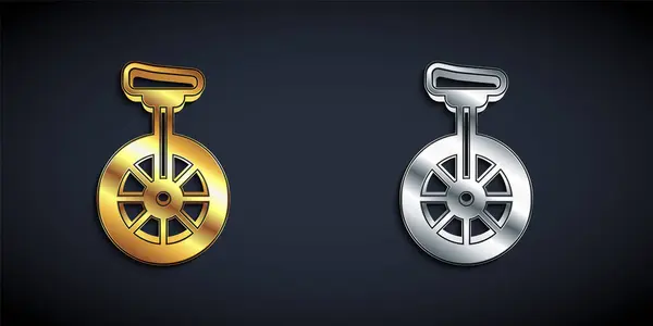 Gold Silver Unicycle One Wheel Bicycle Icon Isolated Black Background Stock Illustration