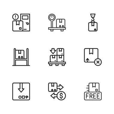 Satır Vergisi karton kutusu, karton, ücretsiz sembollü mukavva, kutu paleti, Crane, ev dağıtım hizmetleri, ölçek ve deponun iç simgesi. Vektör
