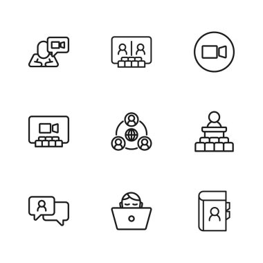 Freelancer, Hoparlör, Telefon rehberi, Toplantı, Görüntülü Sohbet Konferansı ve ikon. Vektör