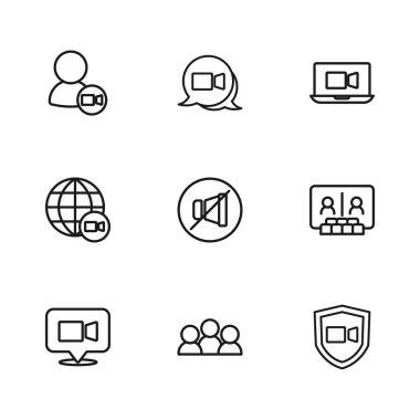Set hattı toplantısı, görüntülü sohbet konferansı, sessiz mikrofon ve simge. Vektör