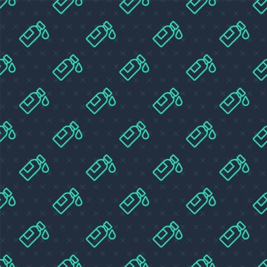 Yeşil çizgili bir şişe su ikonu mavi arka planda izole edilmiş pürüzsüz desen. Soda su içme tabelası. Vektör