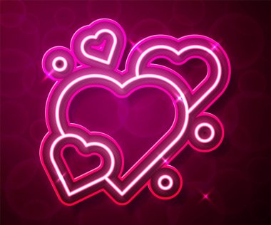 Parlayan neon çizgisi Kalp simgesi kırmızı arkaplanda izole edildi. Romantik sembol, bağlanma, tutku ve düğün. Sevgililer günün kutlu olsun. Vektör