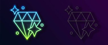 Parlayan neon çizgisi simgesi siyah arkaplanda izole edildi. Mücevher sembolü. Mücevher taşı. Vektör