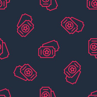 Red line Circus ticket icon isolated seamless pattern on black background. Amusement park.  Vector