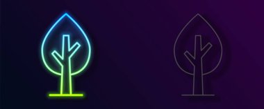 Parlayan neon çizgisi ağaç simgesi siyah arkaplanda izole edildi. Orman sembolü. Vektör