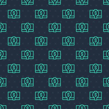 Yeşil Hat Yığını kağıt para para ikonu mavi arka planda izole edilmiş kusursuz desen. Para desteleri. Para birimi. Vektör