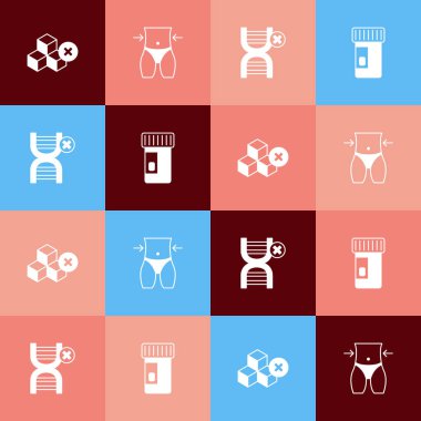 Pop sanatı şekersiz, kadın beli, GDO ve vitamin ikonu. Vektör