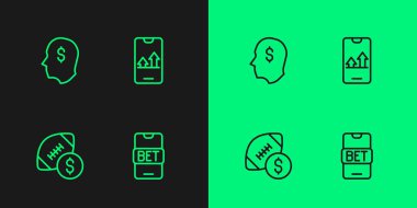 Online spor bahisleri, Amerikan futbolu parası, Şanslı oyuncu ve ikon. Vektör