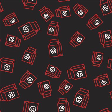 Belirli bir bitki simgesinin tohumlarıyla dolu çizgi paketi siyah arkaplanda izole edilmiş pürüzsüz desen. Vektör