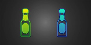Siyah arkaplanda yeşil ve mavi şampanya ikonu var. Vektör