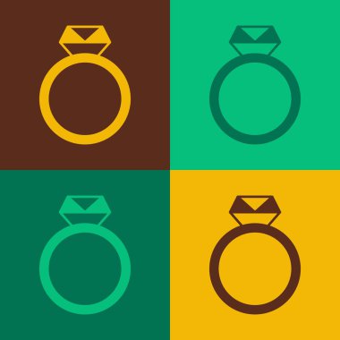 Pop Art Diamond nişan yüzüğü ikonu renk arkaplanında izole edilmiş. Vektör