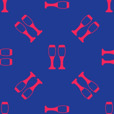 Kırmızı Bowling iğne simgesi mavi arkaplanda izole edilmiş. Hokkabazlık kulüpleri, sirk şekerlemeleri. Vektör