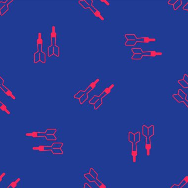 Kırmızı Dart ok simgesi mavi arkaplandaki kusursuz deseni izole etti. Vektör