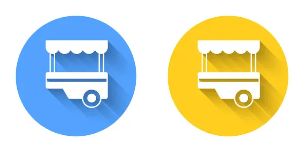 White Fast Street Food Cart Awning Icon Isolated Long Shadow Royalty Free Stock Vectors