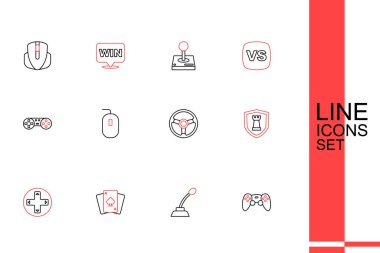 Satır Oyun denetleyicisi veya joystick, Mikrofon, Oyun kartları, Satranç kalkanı, Yarış simülatörü, Bilgisayar faresi ve simgesi ayarlayın. Vektör