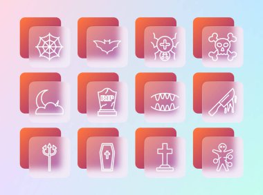 Kurukafa 'yı çapraz kemiklere, Tabut' u Hıristiyan 'a, Vampir' in dişlerine, Tombstone 'a, RIP' ye, Örümcek 'e, Ağ' a ve Uçan Yarasa 'ya göre ayarla. Vektör