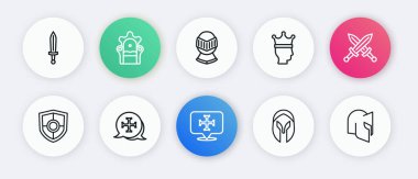 Haçlı Seferi, Orta Çağ Kılıcı, Kalkan, Ortaçağ miğferi, Kral tacı ve ikonu. Vektör