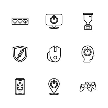 Satır Güç düğmesi, Oyun denetleyici veya joystick, Bilgisayar faresi, Ödül kupası, yaşam çubuğu ve oyun simgesi için Kılıç ayarlayın. Vektör