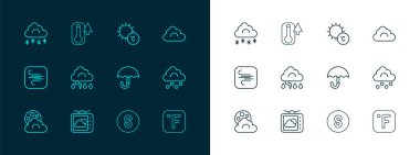 Bulut, Hava Durumu, Şemsiye, Pusula, Güney ve Şimşek, Güneş 'i kar ve termometre ikonu ile ayarlayın. Vektör
