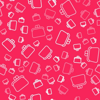 Beyaz çizgi el çantası simgesi kırmızı arkaplanda izole edilmiş. Kadın el çantası işareti. Glamour günlük bagaj sembolü. Vektör