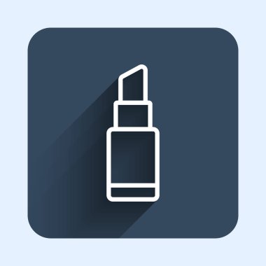 Uzun gölgeli beyaz çizgi ruj simgesi izole edildi. 8 Mart. Uluslararası Mutlu Kadınlar Günü. Mavi kare düğme. Vektör