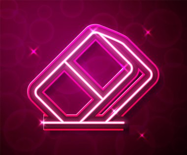 Parlayan neon çizgisi silgisi veya kırmızı arkaplanda izole edilmiş kauçuk simge. Vektör