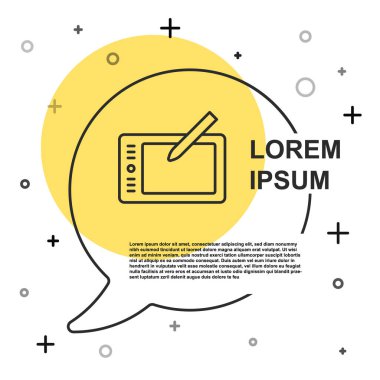 Beyaz arkaplanda siyah çizgi grafik tableti simgesi izole edildi. Rastgele dinamik şekiller. Vektör