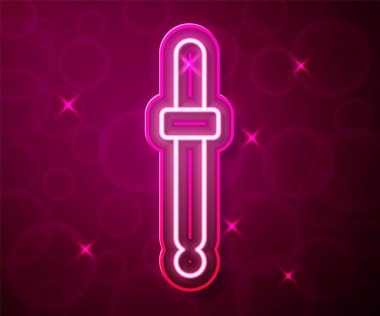 Parlayan neon hattı göz damlası renk seçici palet simgesi kırmızı arkaplanda izole edildi. Vektör