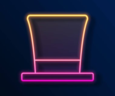 Parlayan neon hattı silindir şapka simgesi siyah arkaplanda izole edildi. Vektör