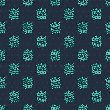 Yeşil çizgi karnaval çelengi mavi arka planda izole edilmiş bayrak simgesi. Doğum günü kutlaması, festival ve güzel dekorasyon için parti flamaları. Vektör