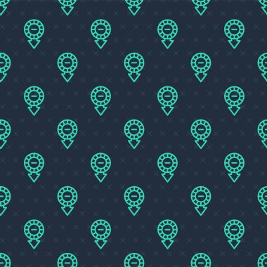 Yeşil çizgi kumarhane çipleri ikonu mavi arka planda izole edilmiş kusursuz desen. Kumarhane kumarı. Vektör