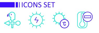 Hat termometresi, güneş, güneş enerjisi paneli ve horoz rüzgar gülü ikonu ayarlayın. Vektör