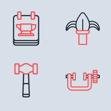 Klasik demir çit, çekiç, klemp ve vida aleti ve demirci örs ikonu. Vektör