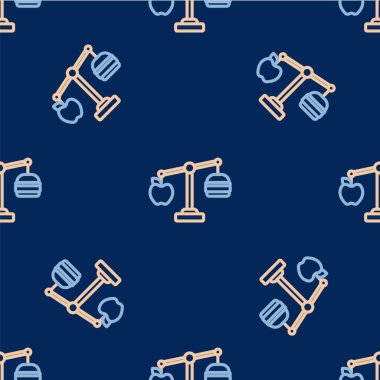 Çizgi Kalori hesap makinesi simgesi mavi arkaplandaki izole edilmiş dikişsiz desen üzerinde izole edildi. Kalori sayısı. Diyet olsun. Kilo kaybı. Porsiyon kontrolü. Sağlıklı beslenme. Beslenme düzeni. Vektör