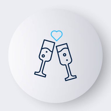 Beyaz arka planda izole edilmiş şampanya ikonu çizgisi. Sevgililer günün kutlu olsun. Renkli taslak konsepti. Vektör