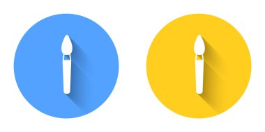 Beyaz boya fırça simgesi uzun gölge arkaplan izole. Çember düğmesi. Vektör