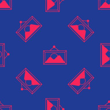 Kırmızı Resim manzara ikonu mavi arkaplanda izole edilmiş pürüzsüz desen. Vektör