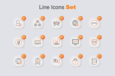 Telefon rehberi, Freelancer, Soru ve Cevap, Web kamerası, Video sohbet konferansı ve ikon ayarla. Vektör